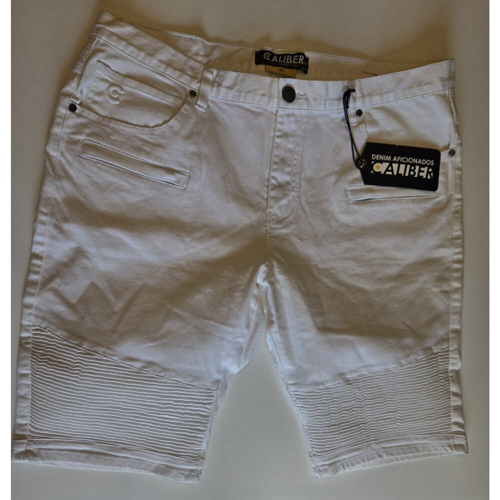 Caliber Men’s White Moto Denim Shorts Size 40 Biker Ribbed C.D.M.G NYC New W/Tag